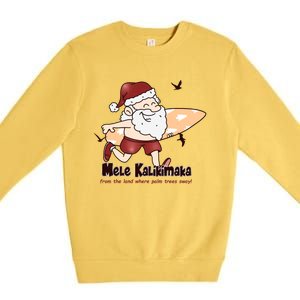 Mele Kalikimaka Santa Claus Surfing Palm Trees Christmas Premium Crewneck Sweatshirt