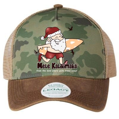 Mele Kalikimaka Santa Claus Surfing Palm Trees Christmas Legacy Tie Dye Trucker Hat