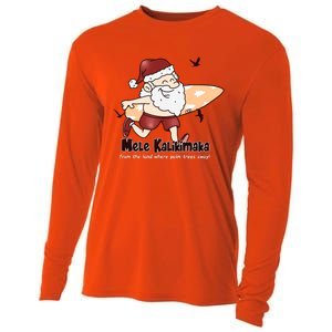 Mele Kalikimaka Santa Claus Surfing Palm Trees Christmas Cooling Performance Long Sleeve Crew