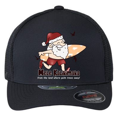 Mele Kalikimaka Santa Claus Surfing Palm Trees Christmas Flexfit Unipanel Trucker Cap