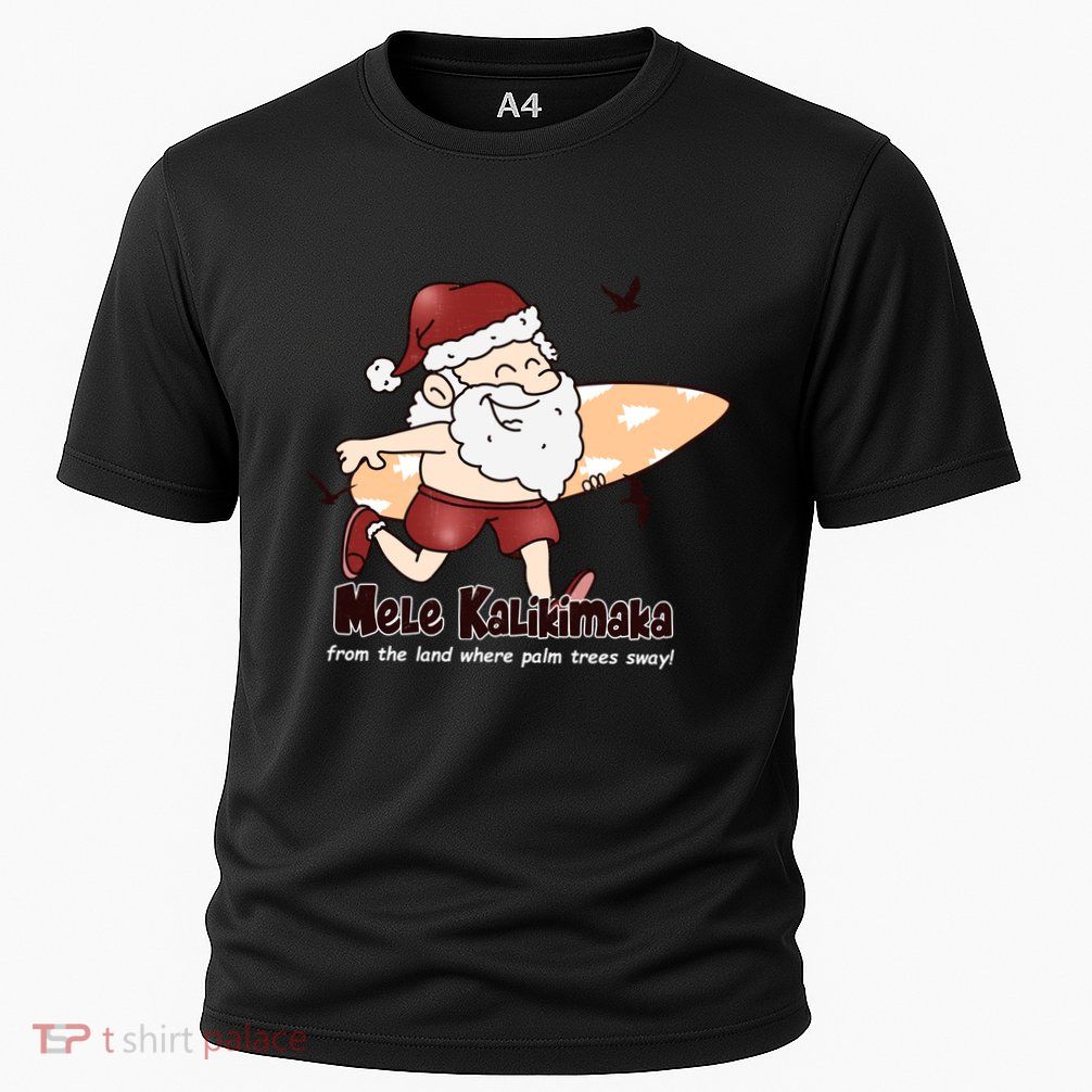 Mele Kalikimaka Santa Claus Surfing Palm Trees Christmas Cooling Performance Crew T-Shirt