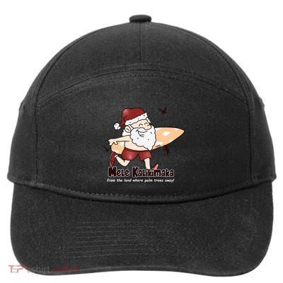 Mele Kalikimaka Santa Claus Surfing Palm Trees Christmas 7-Panel Snapback Hat