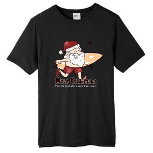 Mele Kalikimaka Santa Claus Surfing Palm Trees Christmas Tall Fusion ChromaSoft Performance T-Shirt