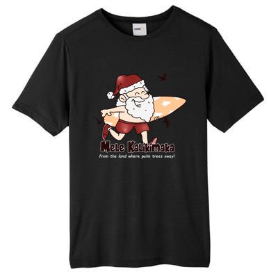 Mele Kalikimaka Santa Claus Surfing Palm Trees Christmas Tall Fusion ChromaSoft Performance T-Shirt