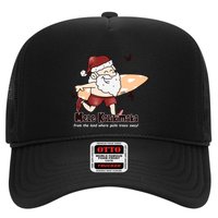 Mele Kalikimaka Santa Claus Surfing Palm Trees Christmas Trucker Hat