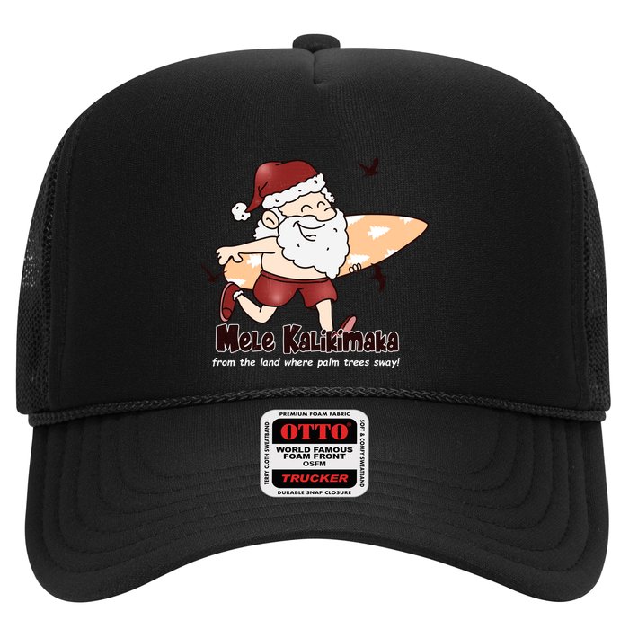 Mele Kalikimaka Santa Claus Surfing Palm Trees Christmas Trucker Hat