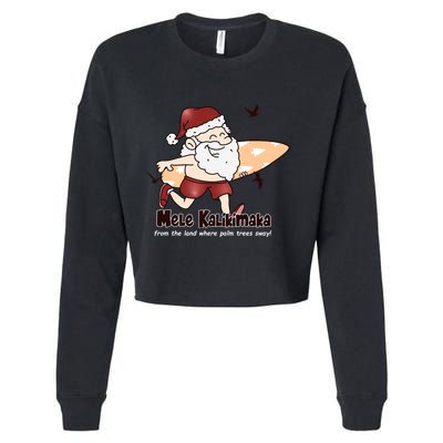 Mele Kalikimaka Santa Claus Surfing Palm Trees Christmas Cropped Pullover Crew
