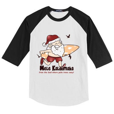Mele Kalikimaka Santa Claus Surfing Palm Trees Christmas Kids Colorblock Raglan Jersey
