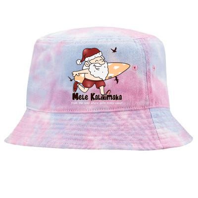 Mele Kalikimaka Santa Claus Surfing Palm Trees Christmas Tie-Dyed Bucket Hat