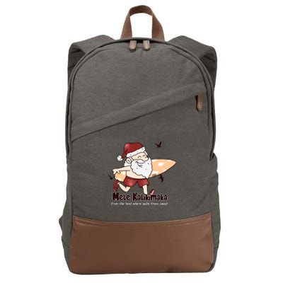 Mele Kalikimaka Santa Claus Surfing Palm Trees Christmas Cotton Canvas Backpack