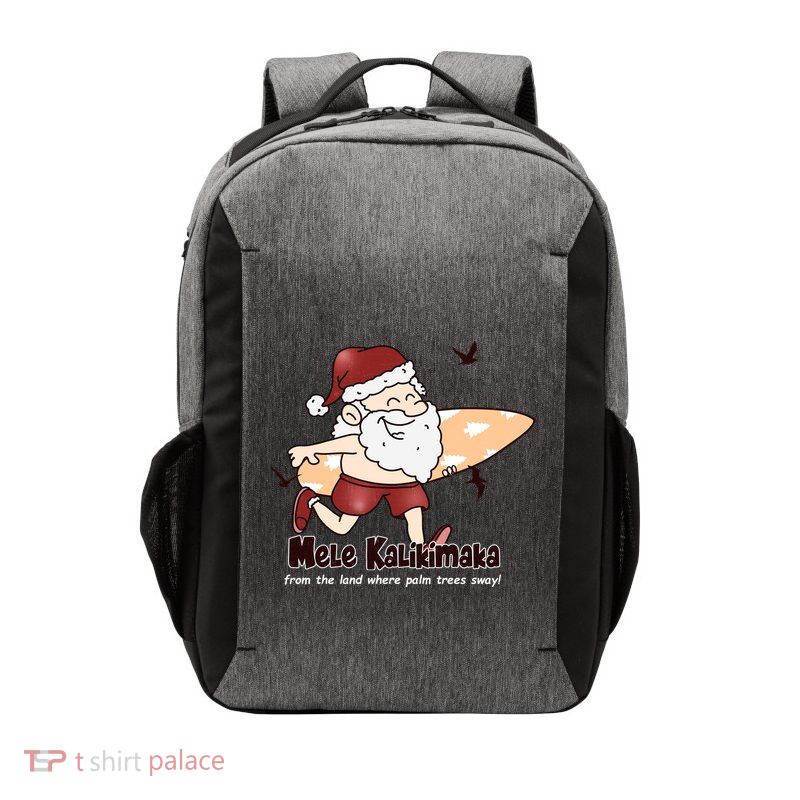 Mele Kalikimaka Santa Claus Surfing Palm Trees Christmas Vector Backpack