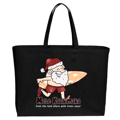 Mele Kalikimaka Santa Claus Surfing Palm Trees Christmas Cotton Canvas Jumbo Tote