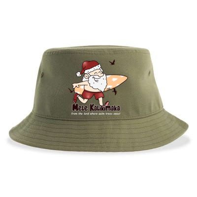 Mele Kalikimaka Santa Claus Surfing Palm Trees Christmas Sustainable Bucket Hat