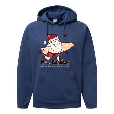 Mele Kalikimaka Santa Claus Surfing Palm Trees Christmas Performance Fleece Hoodie