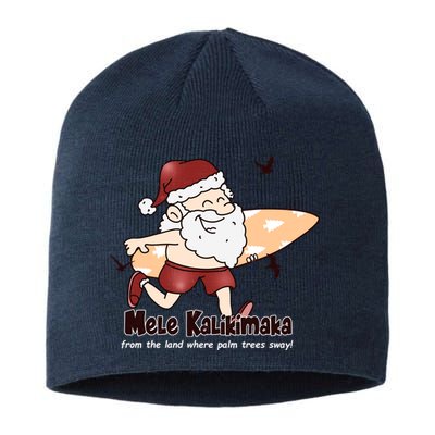 Mele Kalikimaka Santa Claus Surfing Palm Trees Christmas Sustainable Beanie