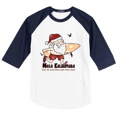 Mele Kalikimaka Santa Claus Surfing Palm Trees Christmas Baseball Sleeve Shirt