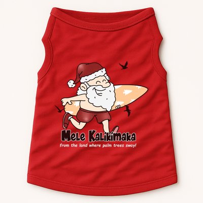 Mele Kalikimaka Santa Claus Surfing Palm Trees Christmas Doggie Tank
