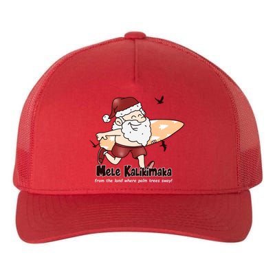 Mele Kalikimaka Santa Claus Surfing Palm Trees Christmas Yupoong Adult 5-Panel Trucker Hat