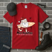 Mele Kalikimaka Santa Claus Surfing Palm Trees Christmas Tall T-Shirt