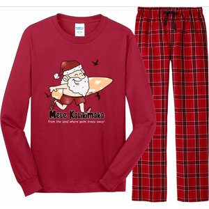 Mele Kalikimaka Santa Claus Surfing Palm Trees Christmas Long Sleeve Pajama Set