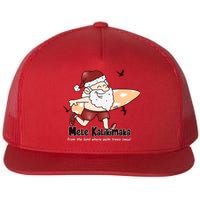 Mele Kalikimaka Santa Claus Surfing Palm Trees Christmas Flat Bill Trucker Hat