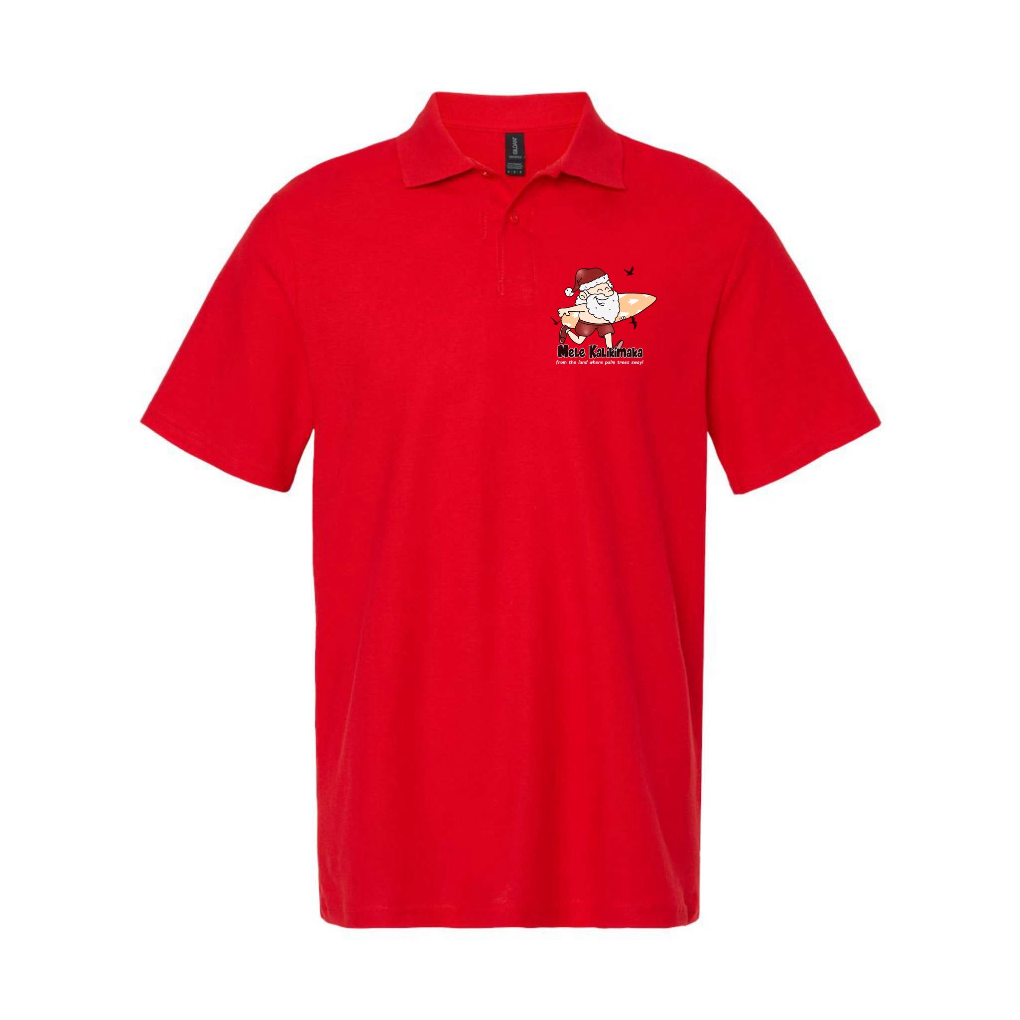 Mele Kalikimaka Santa Claus Surfing Palm Trees Christmas Polo