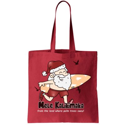 Mele Kalikimaka Santa Claus Surfing Palm Trees Christmas Tote Bag