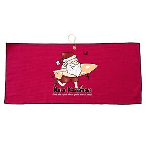 Mele Kalikimaka Santa Claus Surfing Palm Trees Christmas Large Microfiber Waffle Golf Towel