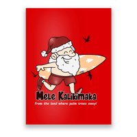 Mele Kalikimaka Santa Claus Surfing Palm Trees Christmas Poster