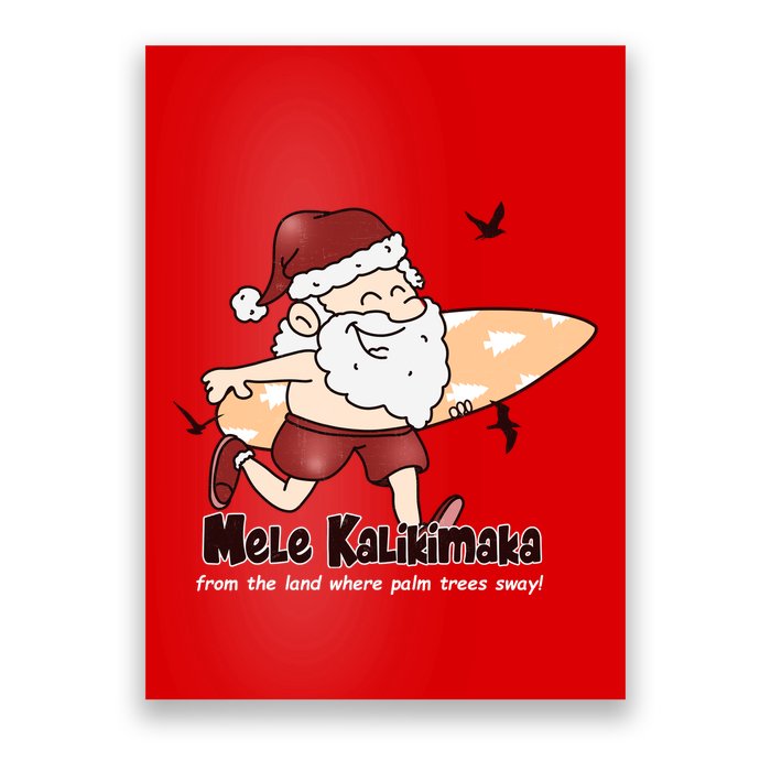 Mele Kalikimaka Santa Claus Surfing Palm Trees Christmas Poster