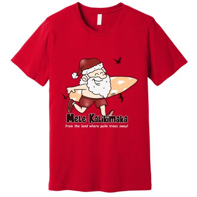 Mele Kalikimaka Santa Claus Surfing Palm Trees Christmas Premium T-Shirt