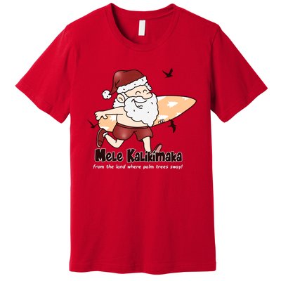 Mele Kalikimaka Santa Claus Surfing Palm Trees Christmas Premium T-Shirt