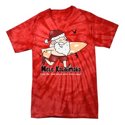 Mele Kalikimaka Santa Claus Surfing Palm Trees Christmas Tie-Dye T-Shirt