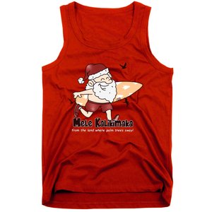 Mele Kalikimaka Santa Claus Surfing Palm Trees Christmas Tank Top