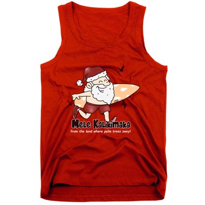 Mele Kalikimaka Santa Claus Surfing Palm Trees Christmas Tank Top