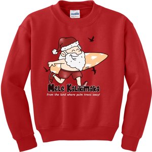 Mele Kalikimaka Santa Claus Surfing Palm Trees Christmas Kids Sweatshirt