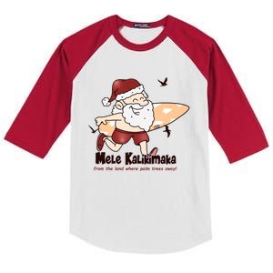 Mele Kalikimaka Santa Claus Surfing Palm Trees Christmas Kids Colorblock Raglan Jersey