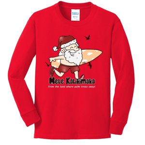 Mele Kalikimaka Santa Claus Surfing Palm Trees Christmas Kids Long Sleeve Shirt