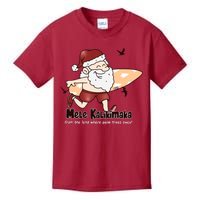 Mele Kalikimaka Santa Claus Surfing Palm Trees Christmas Kids T-Shirt