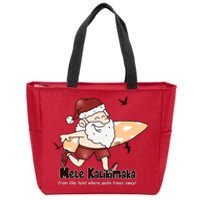 Mele Kalikimaka Santa Claus Surfing Palm Trees Christmas Zip Tote Bag