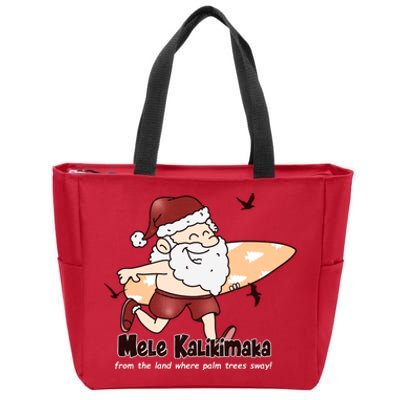 Mele Kalikimaka Santa Claus Surfing Palm Trees Christmas Zip Tote Bag