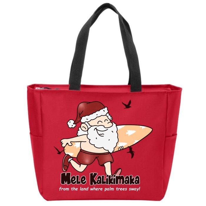 Mele Kalikimaka Santa Claus Surfing Palm Trees Christmas Zip Tote Bag