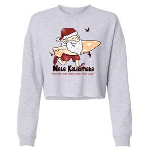 Mele Kalikimaka Santa Claus Surfing Palm Trees Christmas Cropped Pullover Crew