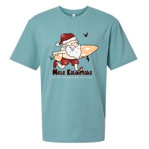 Mele Kalikimaka Santa Claus Surfing Palm Trees Christmas Sueded Cloud Jersey T-Shirt