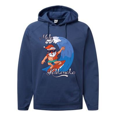 Mele Kalikimaka Surfing Papa Mele Father Christmas Cute Gift Performance Fleece Hoodie