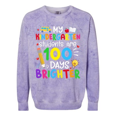 My Kindergarten Students Are 100 Days Brighter 100th Day Cool Gift Colorblast Crewneck Sweatshirt