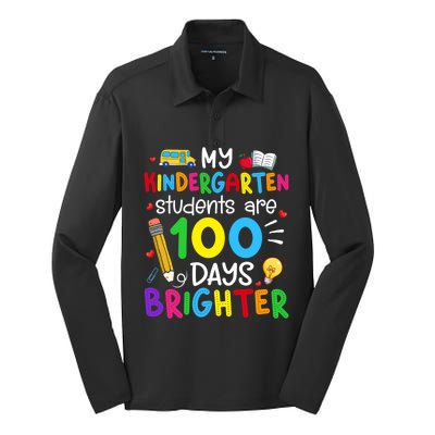 My Kindergarten Students Are 100 Days Brighter 100th Day Cool Gift Silk Touch Performance Long Sleeve Polo