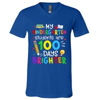 My Kindergarten Students Are 100 Days Brighter 100th Day Cool Gift V-Neck T-Shirt