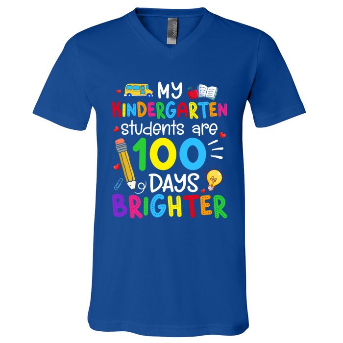 My Kindergarten Students Are 100 Days Brighter 100th Day Cool Gift V-Neck T-Shirt