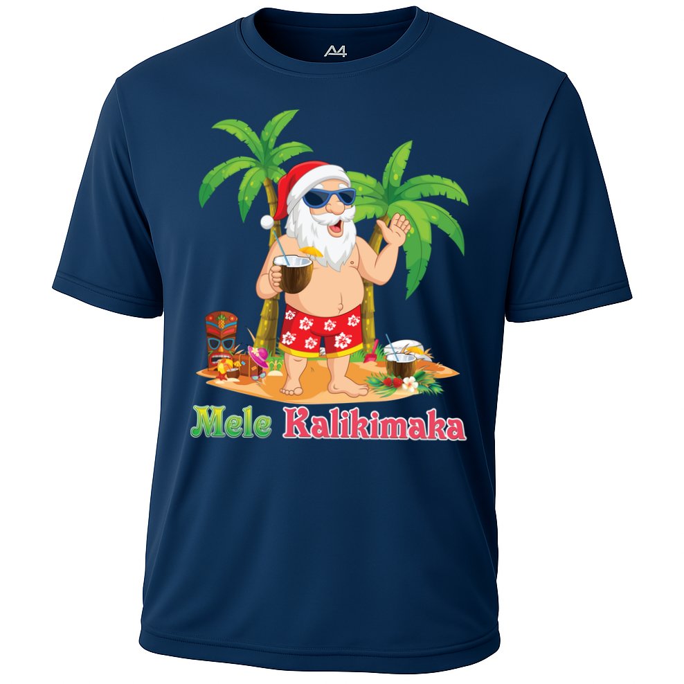 Mele Kalikimaka Santa Surfing Christmas Surf In July Merry Cooling Performance Crew T-Shirt